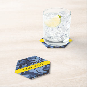 Navy Blue Camouflage Your name Personalise Paper Coaster