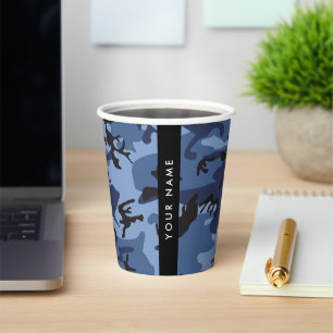 Navy Blue Camouflage Your name Personalise Paper Cups