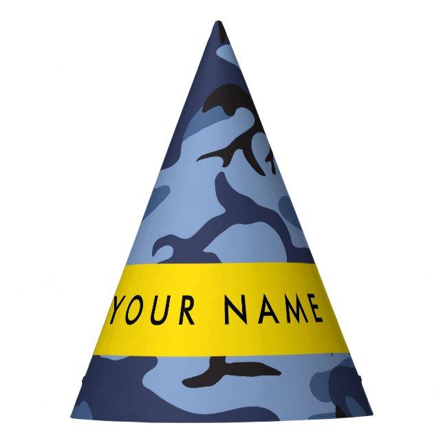 Navy Blue Camouflage Your name Personalise Party Hat (Front)