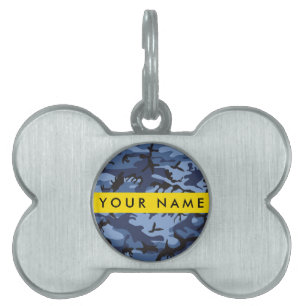 Navy Blue Camouflage Your name Personalise Pet ID Tag