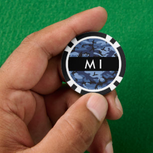 Navy Blue Camouflage Your name Personalise Poker Chips