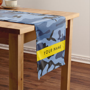 Navy Blue Camouflage Your name Personalise Short Table Runner