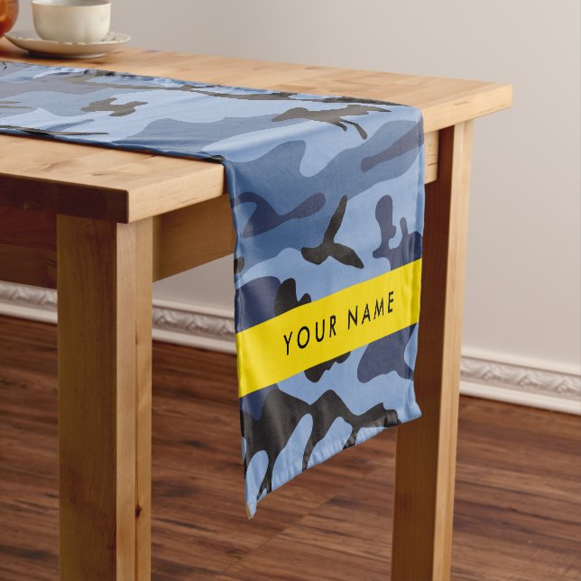 Navy Blue Camouflage Your name Personalise Short Table Runner (In Situ)