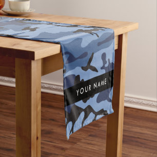 Navy Blue Camouflage Your name Personalise Short Table Runner
