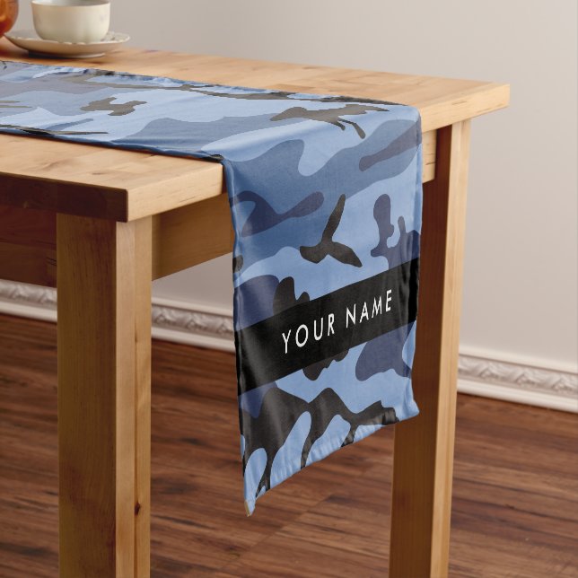Navy Blue Camouflage Your name Personalise Short Table Runner (In Situ)