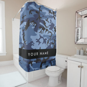 Navy Blue Camouflage Your name Personalise Shower Curtain
