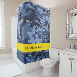 Navy Blue Camouflage Your name Personalise Shower Curtain