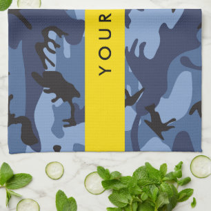 Navy Blue Camouflage Your name Personalise Tea Towel