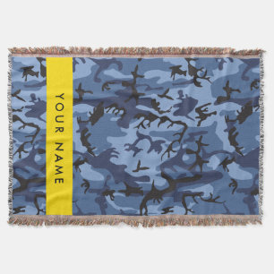 Navy Blue Camouflage Your name Personalise Throw Blanket