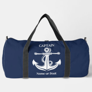 Navy Blue Captain Anchor Nautical Boat Name Duffle Bag