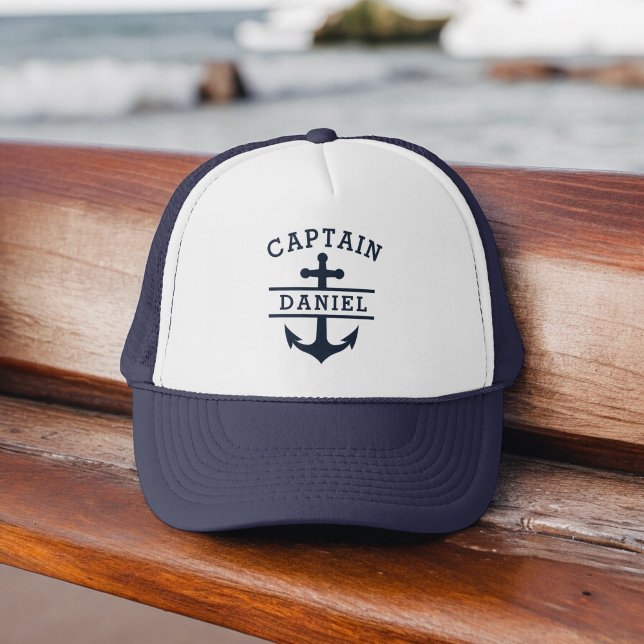 Navy Blue Captain Boat Nautical Anchor Ship  Trucker Hat (Creator Uploaded)