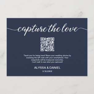 Navy blue Capture the love QR code wedding photos Enclosure Card