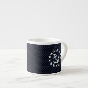 Navy Blue Carbon Fibre Nautical Yacht Flag Print Espresso Cup