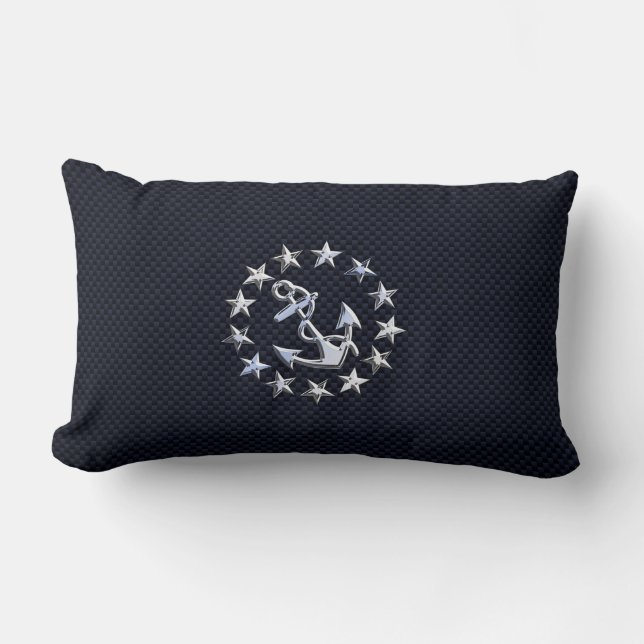 Navy Blue Carbon Fibre Nautical Yacht Flag Print Lumbar Cushion (Front)