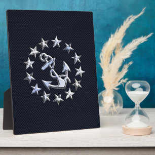 Navy Blue Carbon Fibre Nautical Yacht Flag Print Plaque