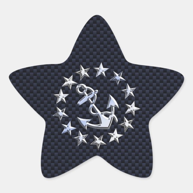 Navy Blue Carbon Fibre Nautical Yacht Flag Print Star Sticker (Front)