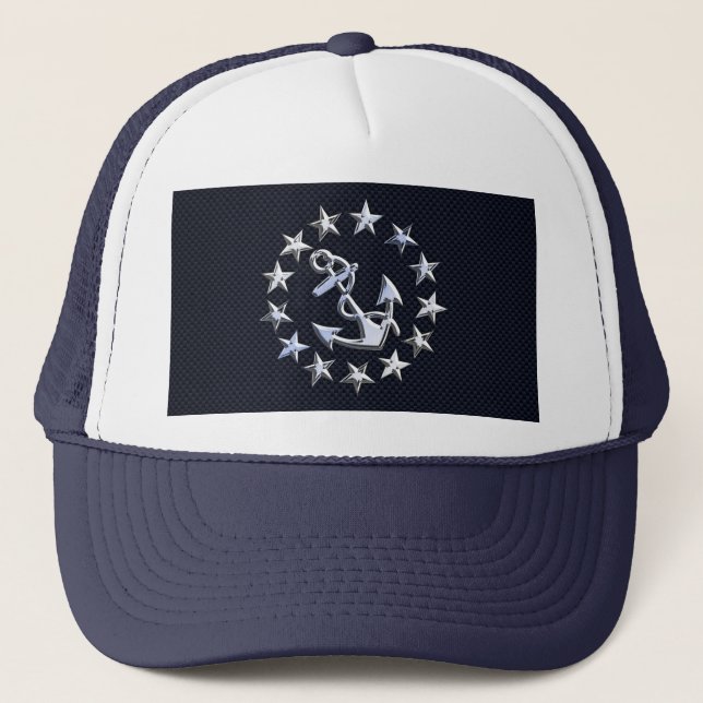 Navy Blue Carbon Fibre Nautical Yacht Flag Print Trucker Hat (Front)