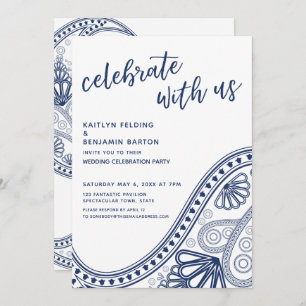 Navy Blue Celebrate with Us Paisley Reception-Only Invitation