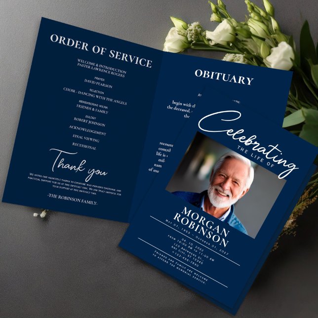 Navy Blue Celebration of Life Photo Funeral Progra Flyer (Navy Blue Celebration of Life Photo Funeral Program Flyer )