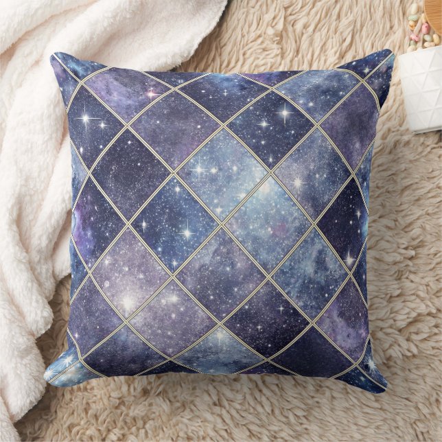 Navy Blue Celestial Diamond Lattice Star Cushion (Blanket)
