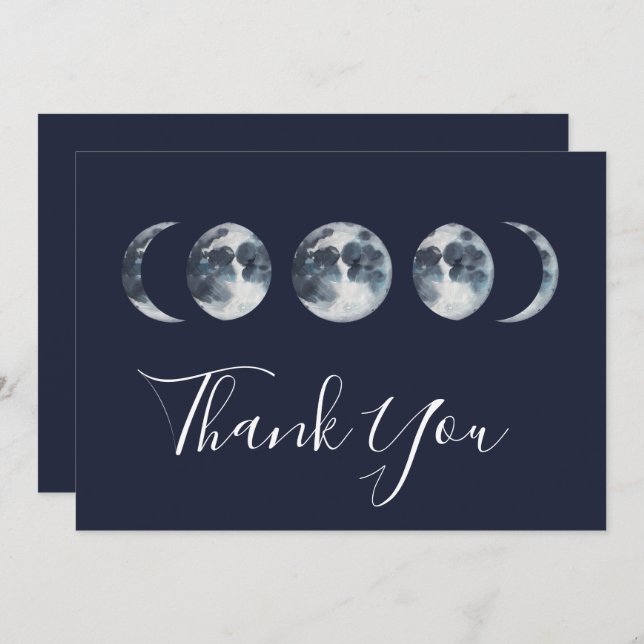 Navy Blue Celestial Moon Phase  Thank You Card (Front/Back)