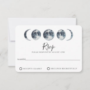 Navy Blue Celestial Moon Phase Wedding RSVP Card
