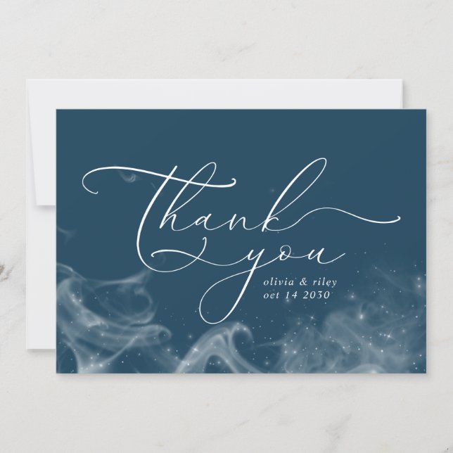 Navy Blue Celestial Stars Thank You Weddng Photo  Card (Front)