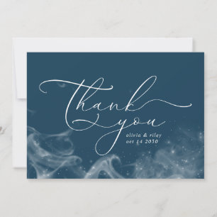 Navy Blue Celestial Stars Thank You Weddng Photo  Card