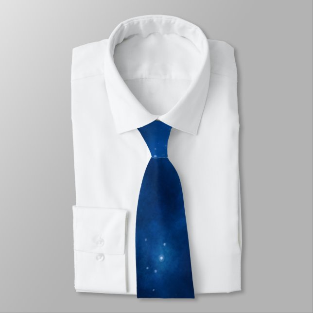 Navy blue Celestial Universe Wedding Tie (Tied)
