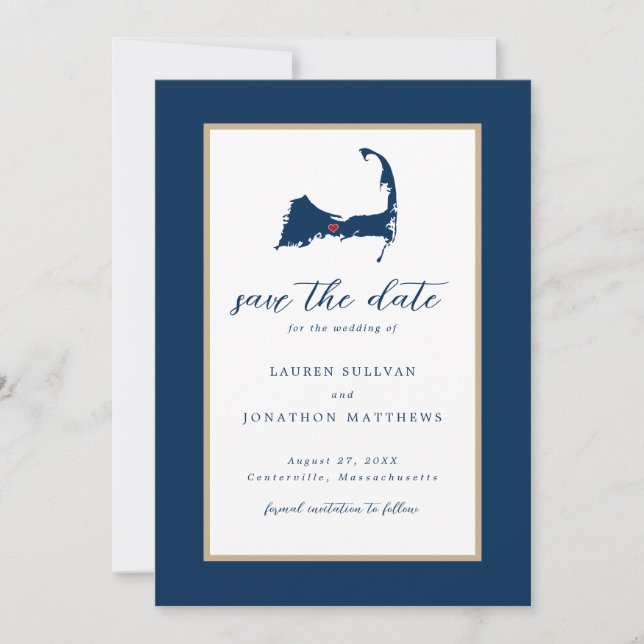 Navy Blue Centerville Cape Cod Map Save the Date (Front)
