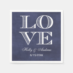 Navy Blue Chalkboard Look, White LOVE Napkins