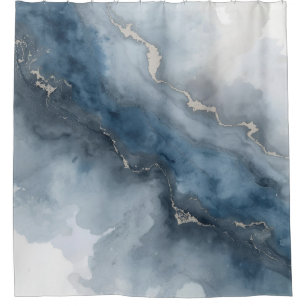 Navy Blue Charcoal Gray White Beige Abstract Shower Curtain