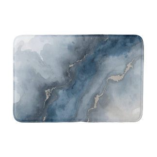 Navy Blue Charcoal Grey White Beige Abstract Bath Mat