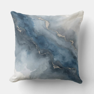 Navy Blue Charcoal Grey White Beige Abstract Cushion
