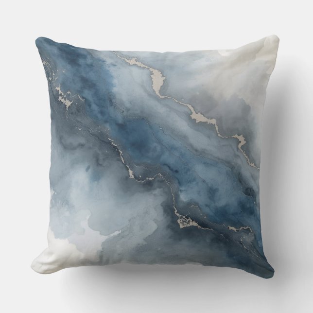 Navy Blue Charcoal Grey White Beige Abstract Cushion (Front)