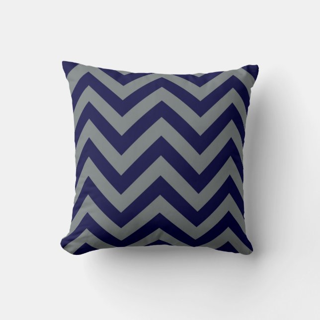 Navy Blue, Charcoal Large Chevron ZigZag Pattern Cushion (Front)
