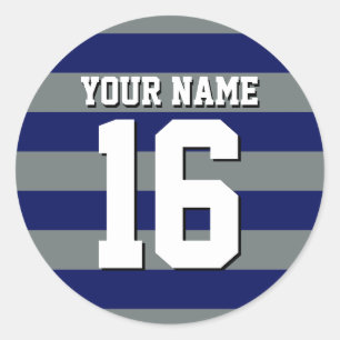 Navy Blue Charcoal Team Jersey Preppy Stripe Classic Round Sticker