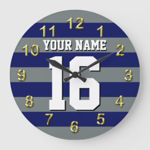 Navy Blue Charcoal Team Jersey Preppy Stripe Large Clock