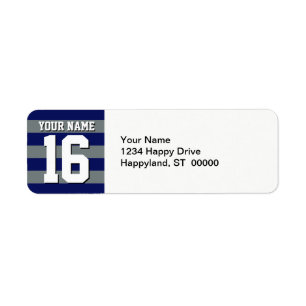 Navy Blue Charcoal Team Jersey Preppy Stripe Return Address Label