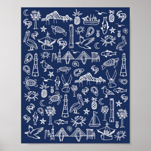 Navy Blue Charleston Toile Poster 