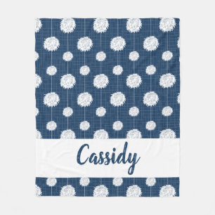 Navy Blue Cheerleader Pom Pom Pattern Fleece Blanket