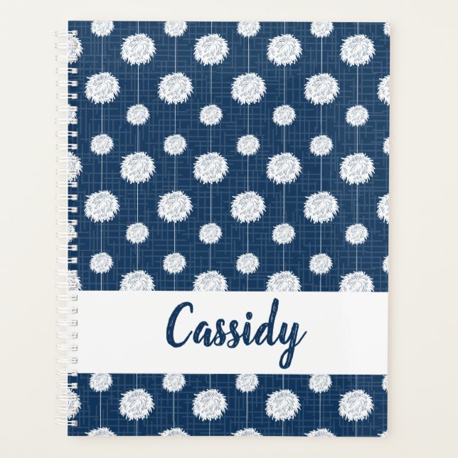 Navy Blue Cheerleader Pom Pom Pattern Planner (Front)