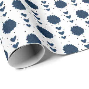 Navy Blue Cheerleader Pom Poms & Hearts Pattern Wrapping Paper