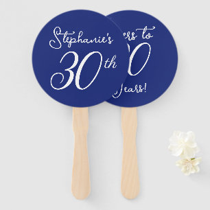 Navy Blue Cheers to 30 Years 30th Birthday Party Hand Fan