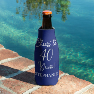 Navy Blue Cheers to 40 Years 40th Birthday Bottle Cooler