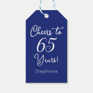Navy Blue Cheers to 65 Years 65th Birthday Favour Gift Tags