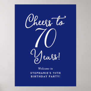 Navy Blue Cheers to 70 Years Birthday Welcome Sign