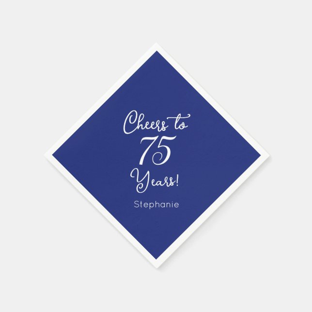 Navy Blue Cheers to 75 Years 75th Birthday Napkin (Corner)