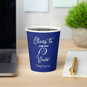 Navy Blue Cheers to 75 Years 75th Birthday Paper Cups