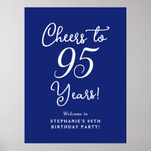 Navy Blue Cheers to 95 Years Birthday Party Sign